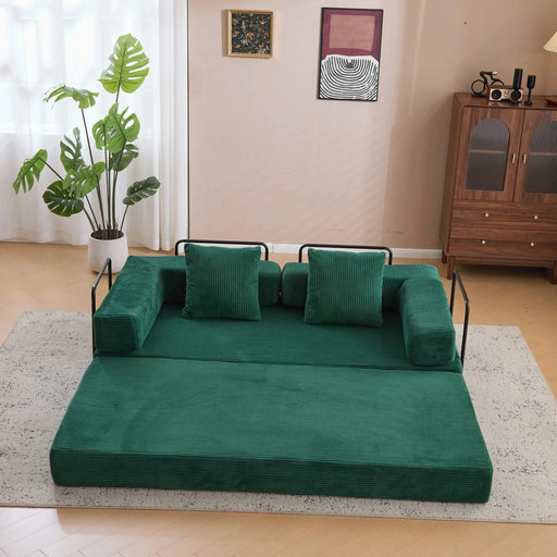 Floor Couch Compression Sofa Convertible Floor Sofa Bed with Pillow Back Support Dark Green -DTYStore