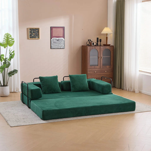 Floor Couch Compression Sofa Convertible Floor Sofa Bed with Pillow Back Support Dark Green -DTYStore