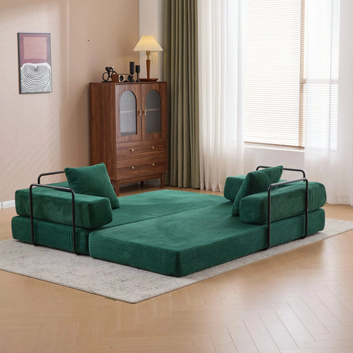 Floor Couch Compression Sofa Convertible Floor Sofa Bed with Pillow Back Support Dark Green -DTYStore