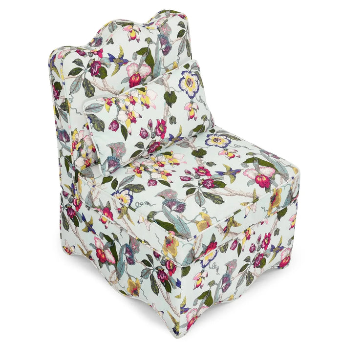 Floral Design Flannel Single Dining Chair with Cushion in Red, Wood & Foam Default -DTYStore