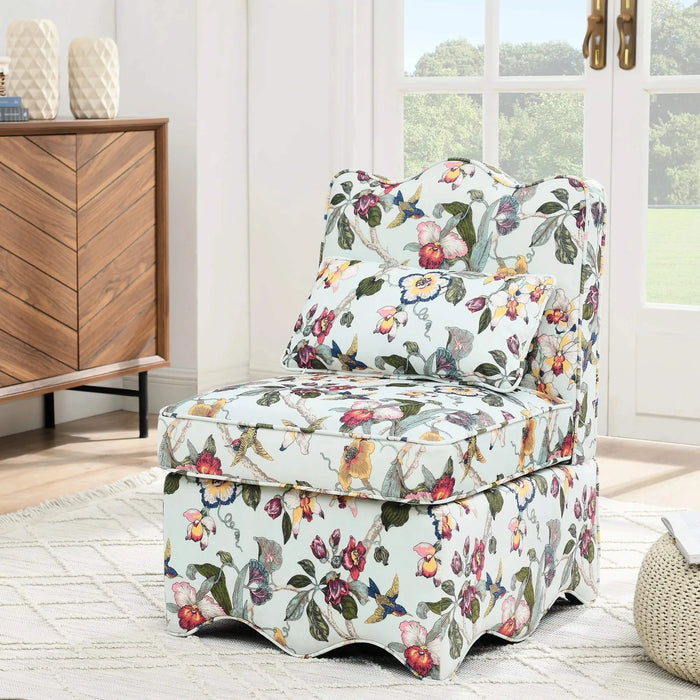 Floral Design Flannel Single Dining Chair with Cushion in Red, Wood & Foam Default -DTYStore
