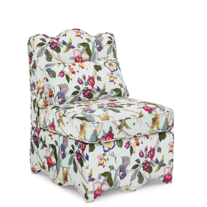 Floral Design Flannel Single Dining Chair with Cushion in Red, Wood & Foam Default -DTYStore