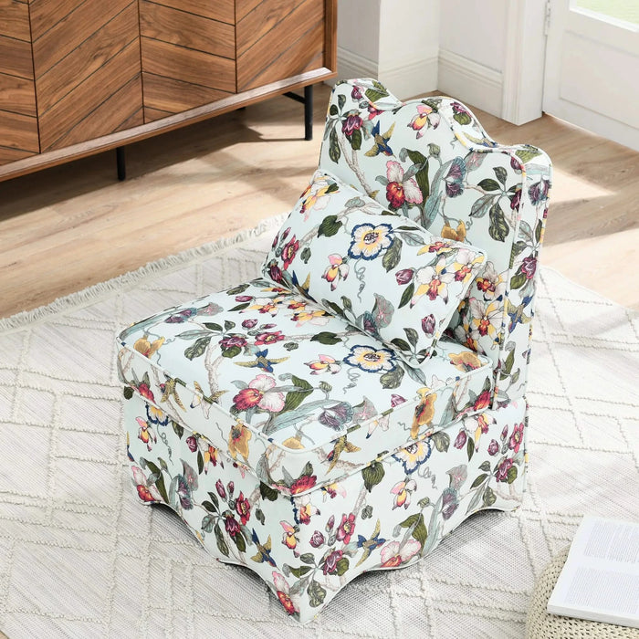 Floral Design Flannel Single Dining Chair with Cushion in Red, Wood & Foam Default -DTYStore