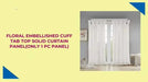 Floral Embellished Cuff Tab Top Solid Curtain Panel(Only 1 Pc Panel) -DTYStore