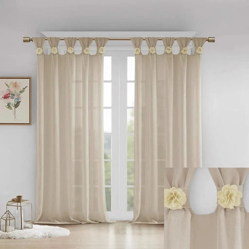 Floral Embellished Cuff Tab Top Solid Curtain Panel(Only 1 Pc Panel) Default -DTYStore