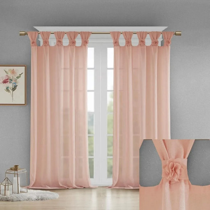 Floral Embellished Cuff Tab Top Solid Curtain Panel(Only 1 Pc Panel) Default -DTYStore