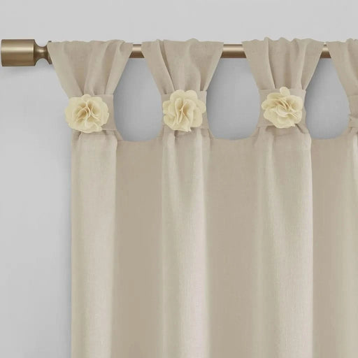 Floral Embellished Cuff Tab Top Solid Curtain Panel(Only 1 Pc Panel) Default -DTYStore