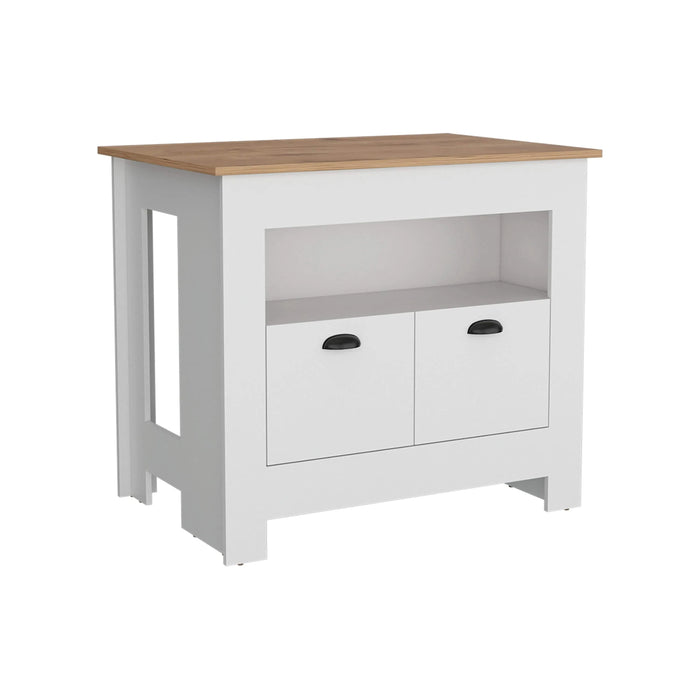 Floyd Kitchen Island 35' H , whit 2 doors, 3 shelves, White/Macadamia Default -DTYStore