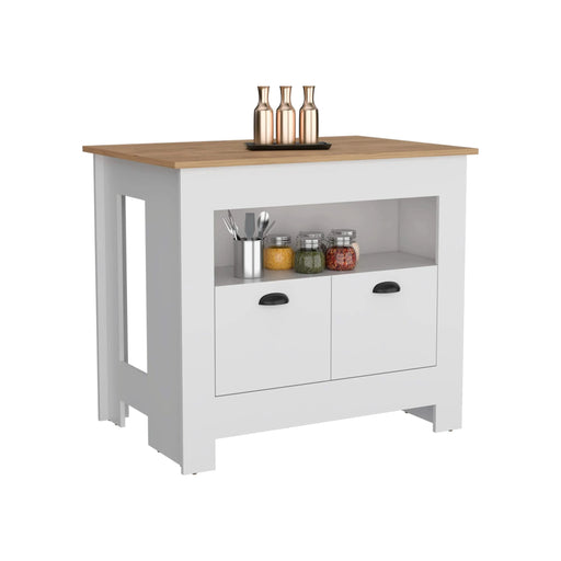Floyd Kitchen Island 35' H , whit 2 doors, 3 shelves, White/Macadamia Default -DTYStore