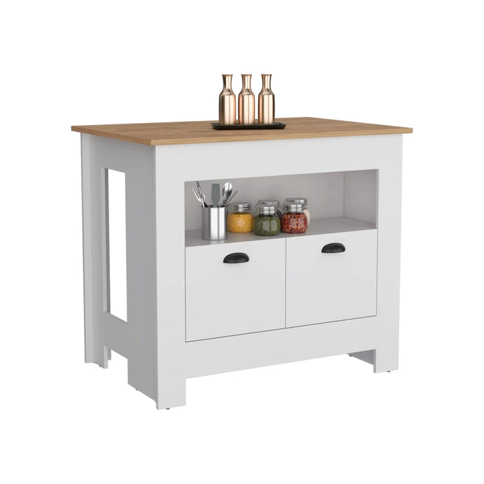 Floyd Kitchen Island 35' H , whit 2 doors, 3 shelves, White/Macadamia Default -DTYStore
