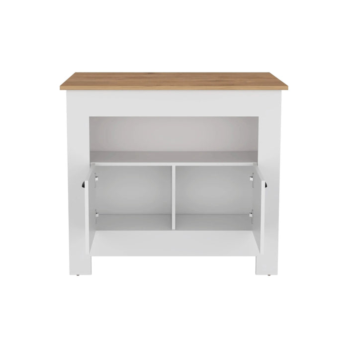 Floyd Kitchen Island 35' H , whit 2 doors, 3 shelves, White/Macadamia Default -DTYStore