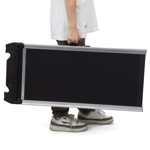 Foldable Aluminum Dog Car Step Ramp, Dog Ramp Climbing Ladder with PVC Handle, Non-slip Foot Mats for Most Sized Dogs, Pet Ramp Ladder, Black Default -DTYStore