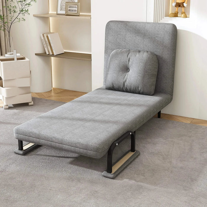 Folding Sofa Bed 5-in-1 Convertible Chair with Adjustable Backrest and Pillow, Grey Flannelette, Compact Design Default -DTYStore