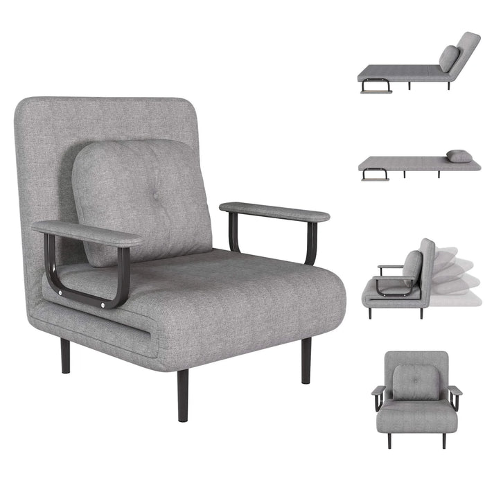 Folding Sofa Bed 5-in-1 Convertible Chair with Adjustable Backrest and Pillow, Grey Flannelette, Compact Design Default -DTYStore