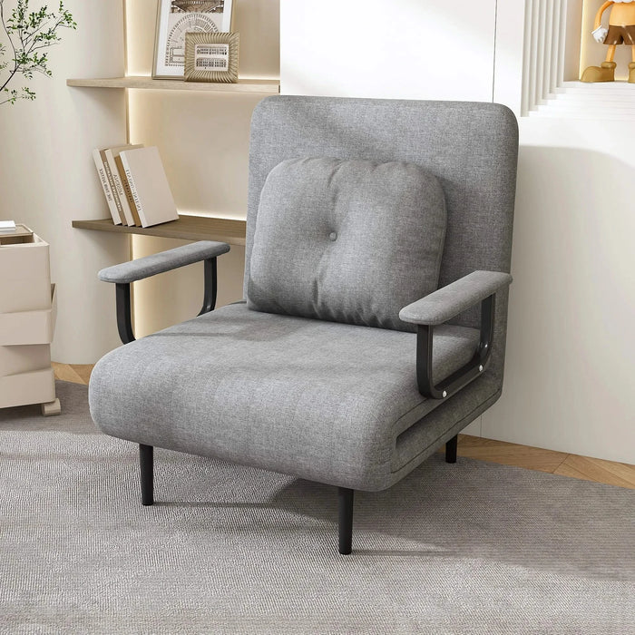 Folding Sofa Bed 5-in-1 Convertible Chair with Adjustable Backrest and Pillow, Grey Flannelette, Compact Design Default -DTYStore