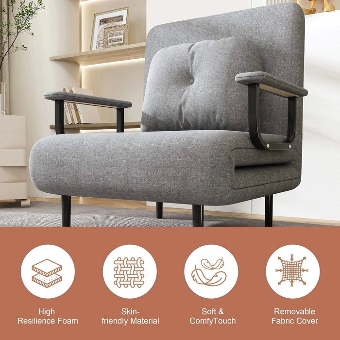 Folding Sofa Bed 5-in-1 Convertible Chair with Adjustable Backrest and Pillow, Grey Flannelette, Compact Design Default -DTYStore