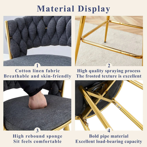 Four-piece rotating swivel chair, black cotton and linen soft seat surface, golden metal legs, rust-proof and wear-resistant, suitable for high tables in restaurants/bars Default -DTYStore