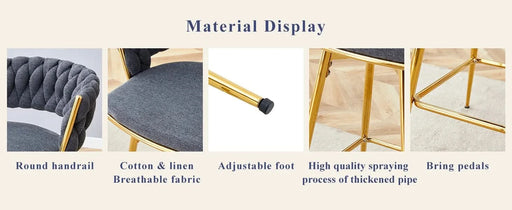Four-piece rotating swivel chair, black cotton and linen soft seat surface, golden metal legs, rust-proof and wear-resistant, suitable for high tables in restaurants/bars Default -DTYStore