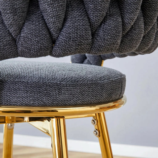 Four-piece rotating swivel chair, black cotton and linen soft seat surface, golden metal legs, rust-proof and wear-resistant, suitable for high tables in restaurants/bars Default -DTYStore