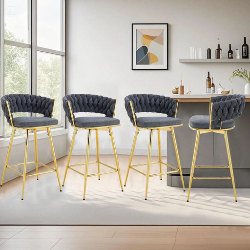 Four-piece rotating swivel chair, black cotton and linen soft seat surface, golden metal legs, rust-proof and wear-resistant, suitable for high tables in restaurants/bars Default -DTYStore