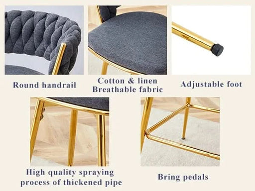 Four-piece rotating swivel chair, black cotton and linen soft seat surface, golden metal legs, rust-proof and wear-resistant, suitable for high tables in restaurants/bars Default -DTYStore