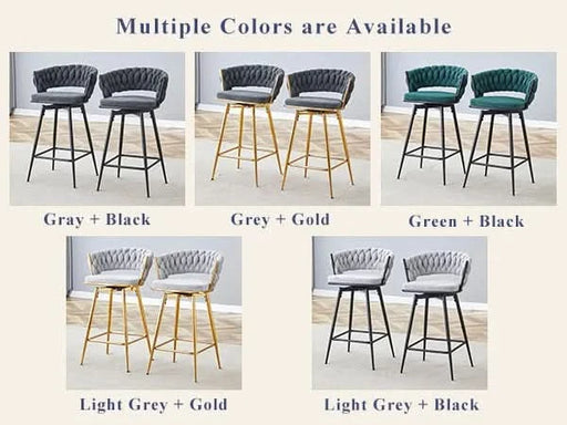 Four-piece rotating swivel chair, black cotton and linen soft seat surface, golden metal legs, rust-proof and wear-resistant, suitable for high tables in restaurants/bars Default -DTYStore