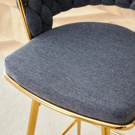 Four-piece rotating swivel chair, black cotton and linen soft seat surface, golden metal legs, rust-proof and wear-resistant, suitable for high tables in restaurants/bars Default -DTYStore