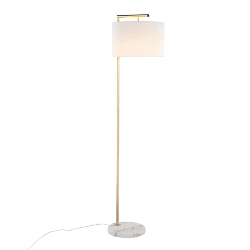 Fran Contemporary Floor Lamp in Gold Metal, White Marble, and White Linen Shade by LumiSource Default -DTYStore
