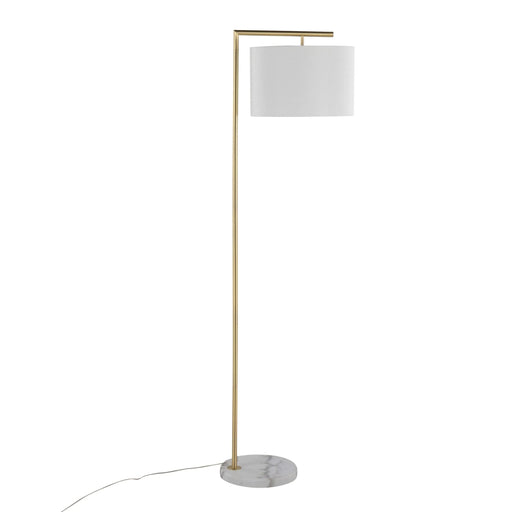 Fran Contemporary Floor Lamp in Gold Metal, White Marble, and White Linen Shade by LumiSource Default -DTYStore
