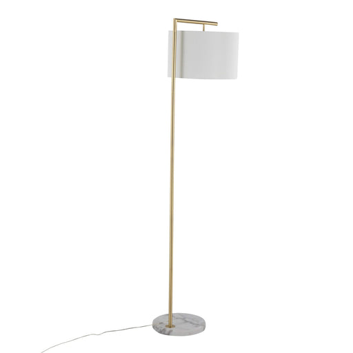 Fran Contemporary Floor Lamp in Gold Metal, White Marble, and White Linen Shade by LumiSource Default -DTYStore
