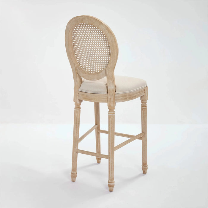 French Country 30'' Height Bar Chairs Set of 2, Upholstered Chairs with Nature Rattan Round Back, Wire drawing and carving techniques , for Living Room, Kitchen , Restaurant Use, Beige Default -DTYStore