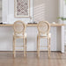French Country 30'' Height Bar Chairs Set of 2, Upholstered Chairs with Nature Rattan Round Back, Wire drawing and carving techniques , for Living Room, Kitchen , Restaurant Use, Beige Default -DTYStore