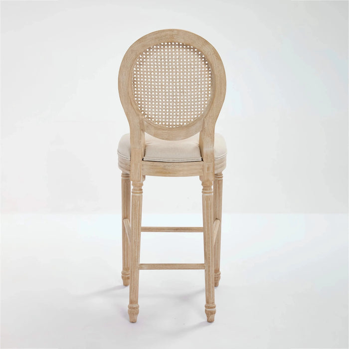 French Country 30'' Height Bar Chairs Set of 2, Upholstered Chairs with Nature Rattan Round Back, Wire drawing and carving techniques , for Living Room, Kitchen , Restaurant Use, Beige Default -DTYStore