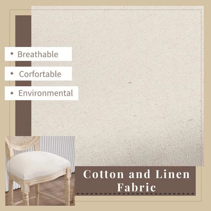 French Country 30'' Height Bar Chairs Set of 2, Upholstered Chairs with Nature Rattan Round Back, Wire drawing and carving techniques , for Living Room, Kitchen , Restaurant Use, Beige Default -DTYStore