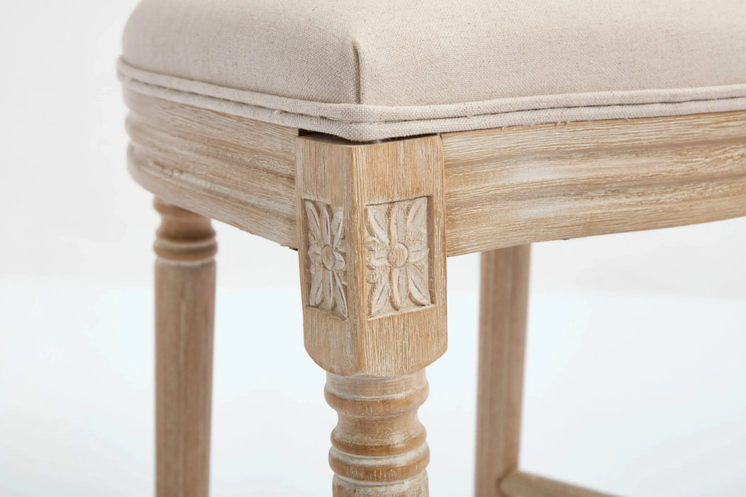 French Country 30'' Height Bar Chairs Set of 2, Upholstered Chairs with Nature Rattan Round Back, Wire drawing and carving techniques , for Living Room, Kitchen , Restaurant Use, Beige Default -DTYStore