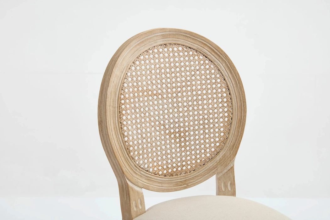 French Country 30'' Height Bar Chairs Set of 2, Upholstered Chairs with Nature Rattan Round Back, Wire drawing and carving techniques , for Living Room, Kitchen , Restaurant Use, Beige Default -DTYStore