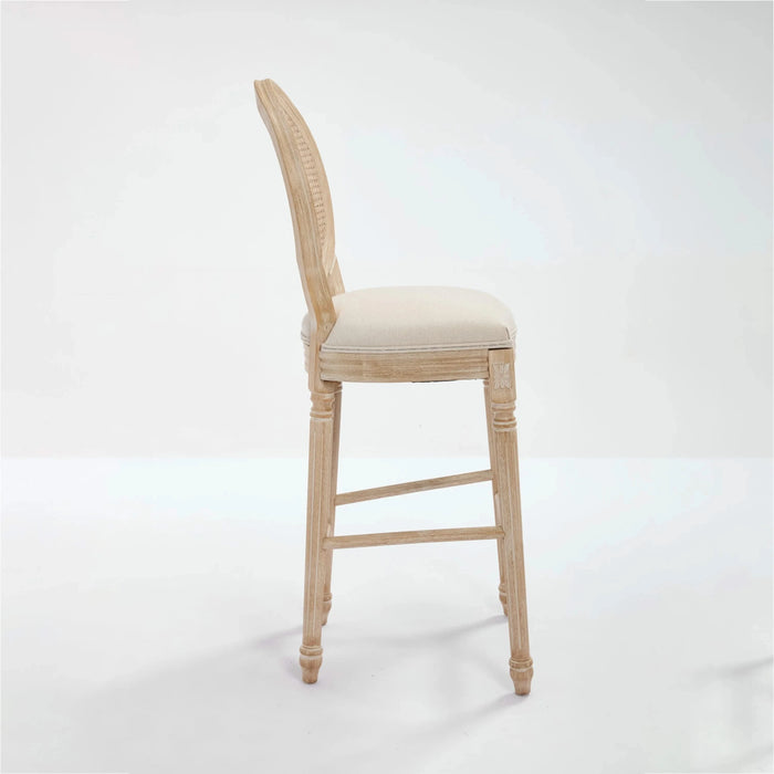 French Country 30'' Height Bar Chairs Set of 2, Upholstered Chairs with Nature Rattan Round Back, Wire drawing and carving techniques , for Living Room, Kitchen , Restaurant Use, Beige Default -DTYStore