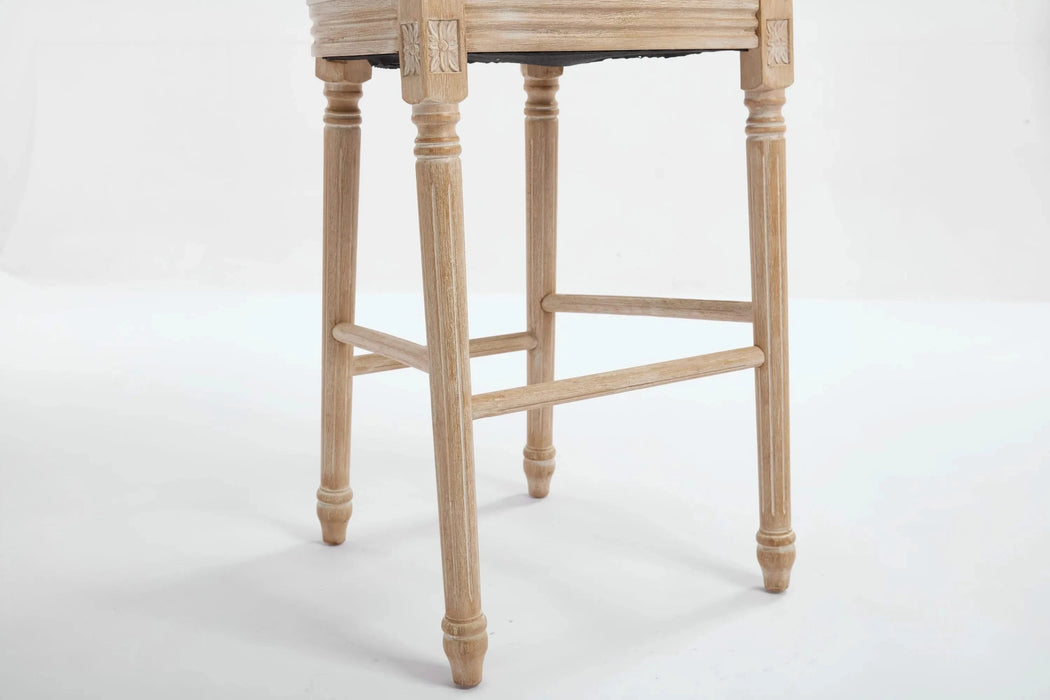 French Country 30'' Height Bar Chairs Set of 2, Upholstered Chairs with Nature Rattan Round Back, Wire drawing and carving techniques , for Living Room, Kitchen , Restaurant Use, Beige Default -DTYStore