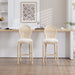 French Country 30'' Height Bar Chairs Set of 2, Upholstered Chairs with Nature Rattan Round Back, Wire drawing and carving techniques , for Living Room, Kitchen , Restaurant Use, Beige Default -DTYStore
