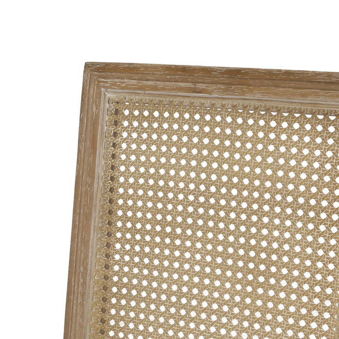 French Country Dining Chair Set with Upholstered Seats and Cane Backrest in Brown Fabric Default -DTYStore