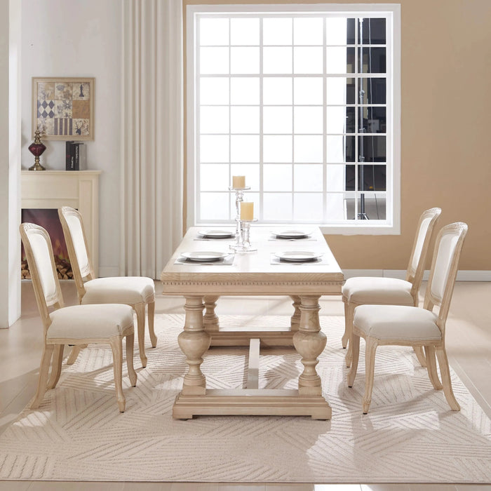 French Country Dining Chairs Set of 2, Upholstered Chairs with Fan-shaped Back, Wire drawing and carving techniques ,Disassemblable , for Living Room, Kitchen , Restaurant Use, Beige Default -DTYStore