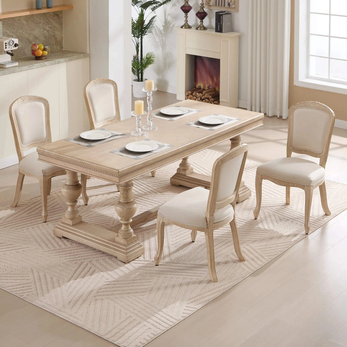 French Country Dining Chairs Set of 2, Upholstered Chairs with Fan-shaped Back, Wire drawing and carving techniques ,Disassemblable , for Living Room, Kitchen , Restaurant Use, Beige Default -DTYStore