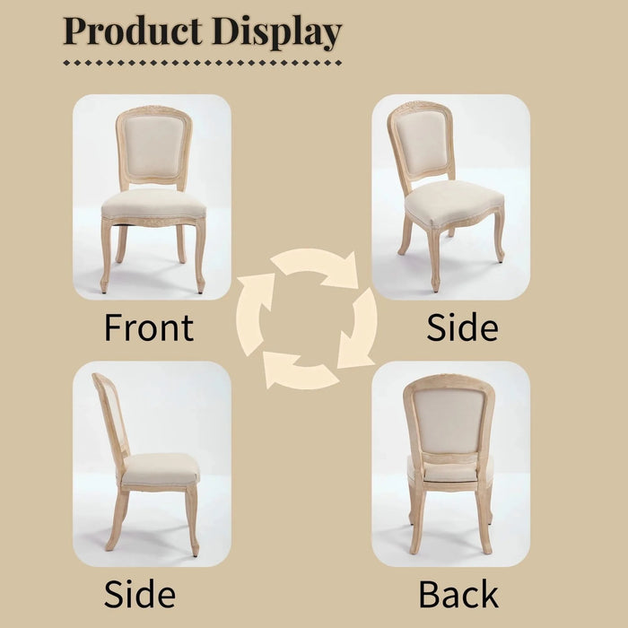 French Country Dining Chairs Set of 2, Upholstered Chairs with Fan-shaped Back, Wire drawing and carving techniques ,Disassemblable , for Living Room, Kitchen , Restaurant Use, Beige Default -DTYStore