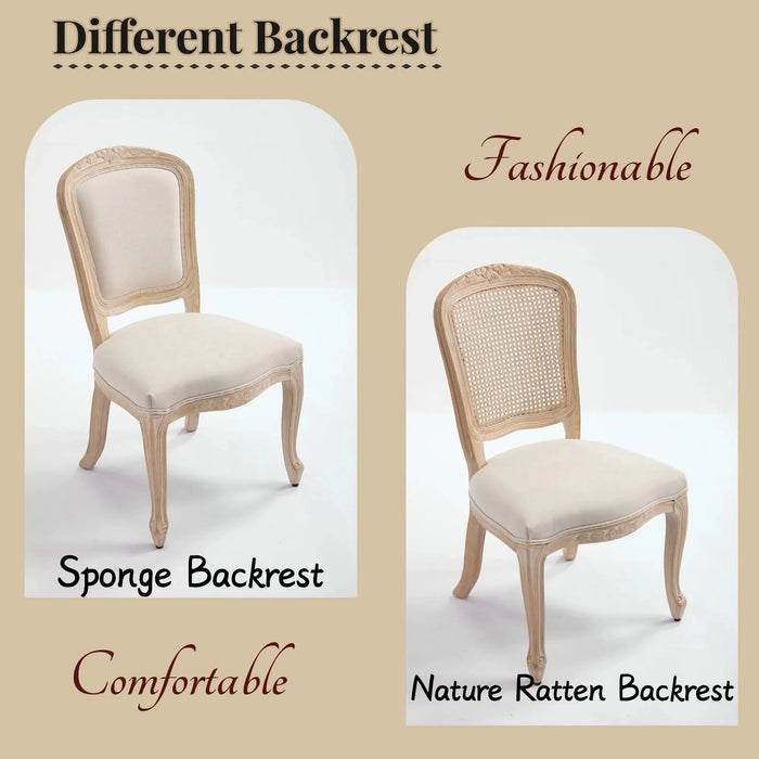 French Country Dining Chairs Set of 2, Upholstered Chairs with Fan-shaped Back, Wire drawing and carving techniques ,Disassemblable , for Living Room, Kitchen , Restaurant Use, Beige Default -DTYStore