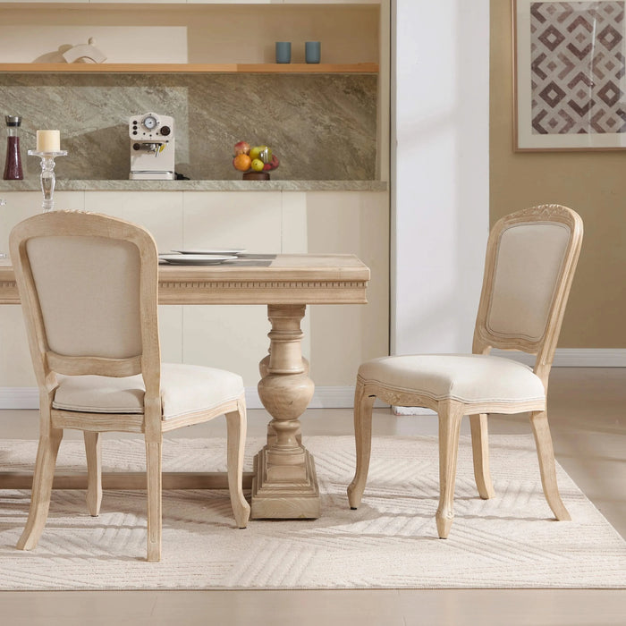 French Country Dining Chairs Set of 2, Upholstered Chairs with Fan-shaped Back, Wire drawing and carving techniques ,Disassemblable , for Living Room, Kitchen , Restaurant Use, Beige Default -DTYStore