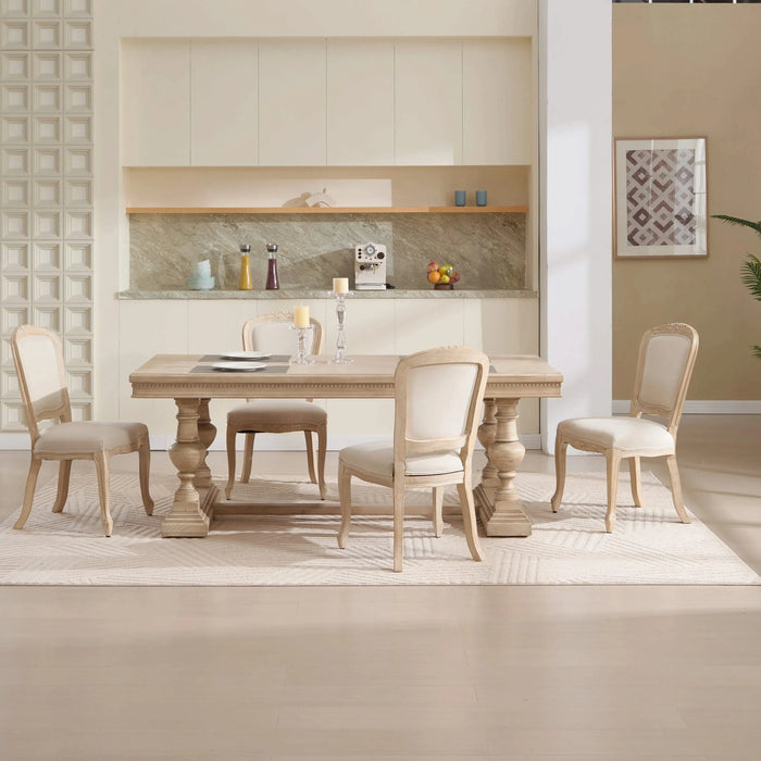 French Country Dining Chairs Set of 2, Upholstered Chairs with Fan-shaped Back, Wire drawing and carving techniques ,Disassemblable , for Living Room, Kitchen , Restaurant Use, Beige Default -DTYStore