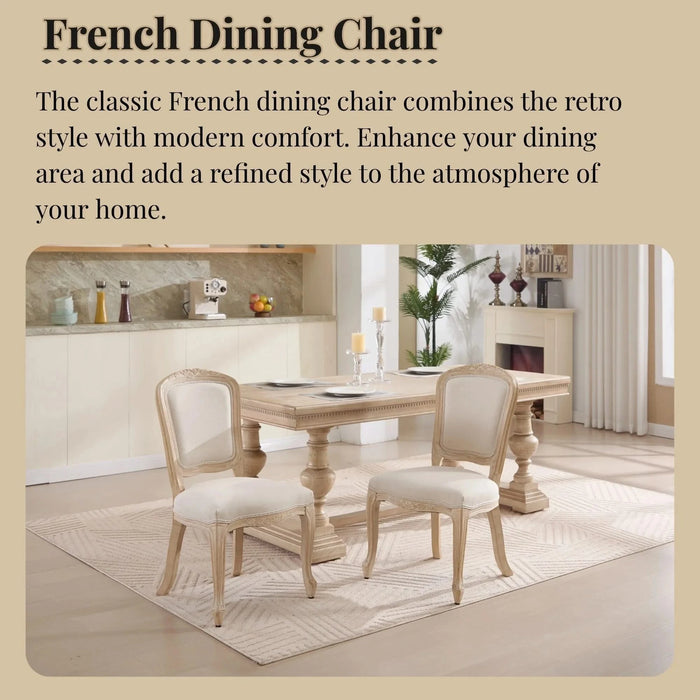 French Country Dining Chairs Set of 2, Upholstered Chairs with Fan-shaped Back, Wire drawing and carving techniques ,Disassemblable , for Living Room, Kitchen , Restaurant Use, Beige Default -DTYStore