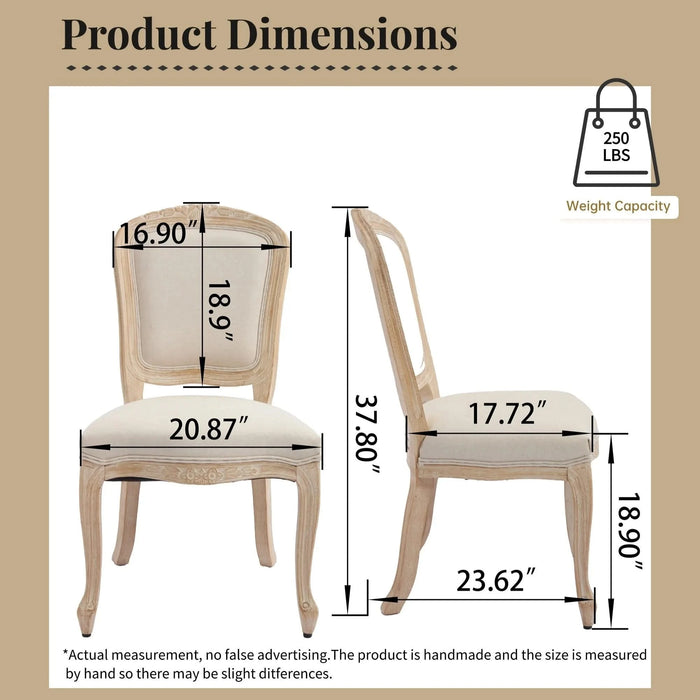 French Country Dining Chairs Set of 2, Upholstered Chairs with Fan-shaped Back, Wire drawing and carving techniques ,Disassemblable , for Living Room, Kitchen , Restaurant Use, Beige Default -DTYStore
