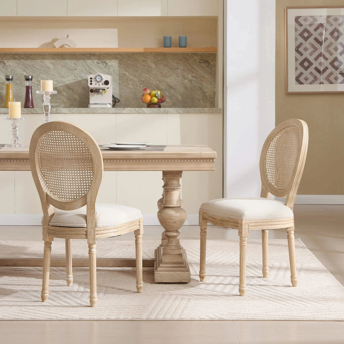 French Country Dining Chairs Set of 2, Upholstered Chairs with Nature Rattan Round Back, Wire drawing and carving techniques ,Disassemblable , for Living Room, Kitchen , Restaurant Use,Beige Default -DTYStore