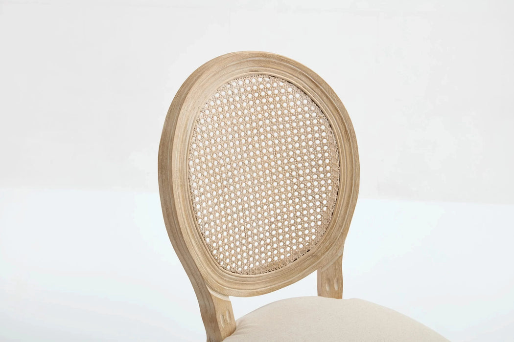 French Country Dining Chairs Set of 2, Upholstered Chairs with Nature Rattan Round Back, Wire drawing and carving techniques ,Disassemblable , for Living Room, Kitchen , Restaurant Use,Beige Default -DTYStore